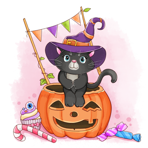 Halloween pumpkin black cat PNG Free Download