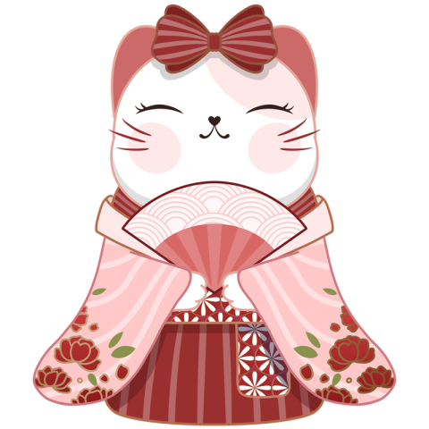 Japanese pink kimono lucky cat PNG Download