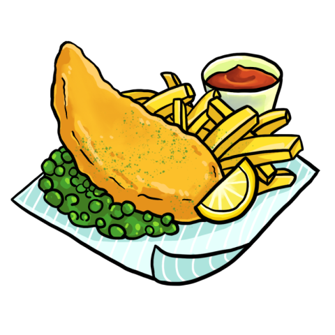 Hand painted english fish and chips PNG Free Download
