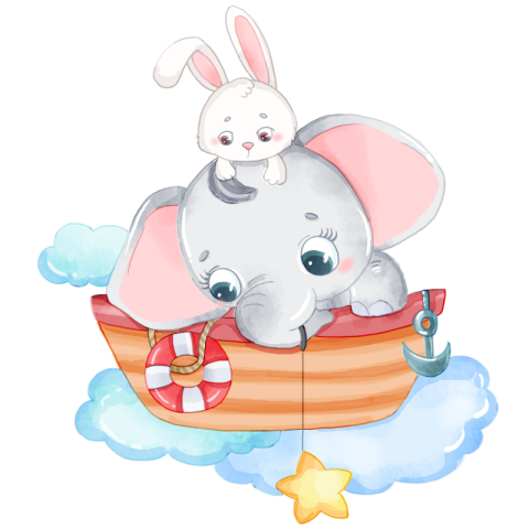 Little elephant with little rabbit PNG Download