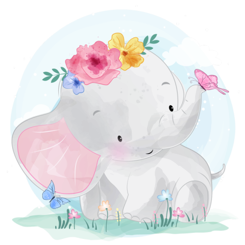 Cute elephant playing with butterfly Free PNG