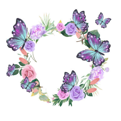 Spring watercolor blooming butterfly wreath PNG Free Download