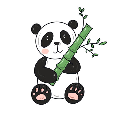 Cute hand painted panda with bamboo PNG Download