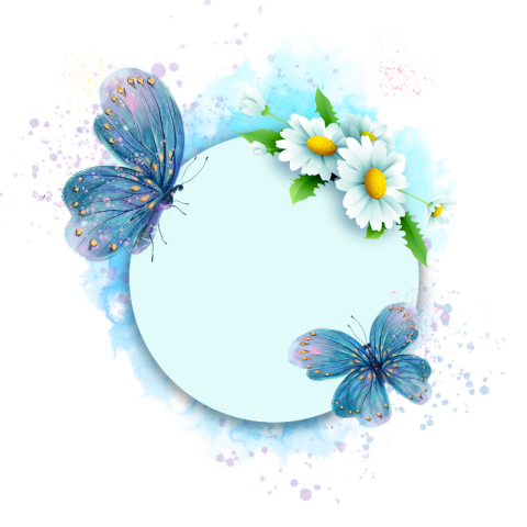 Blue watercolor spring butterfly floral PNG Free Download