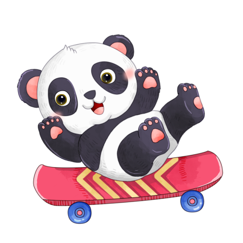Cartoon cute panda playing skateboard PNG Download