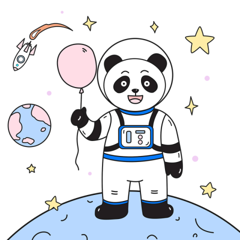 Panda cosmic animal astronaut holding PNG Free Download