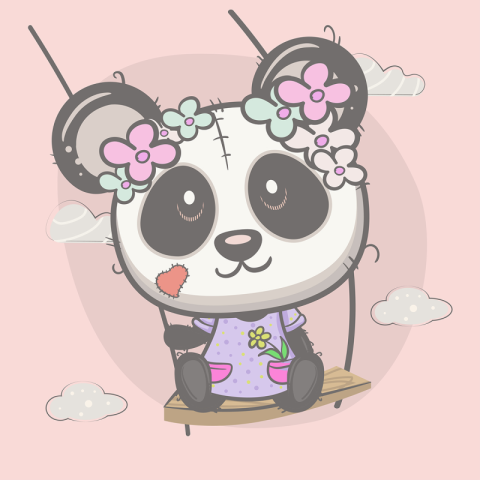 Cute girl panda swinging Free PNG Download