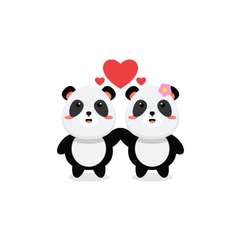 Cute couple panda with love PNG Free Download