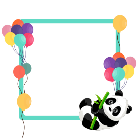 Green cartoon panda birthday border PNG Free Download