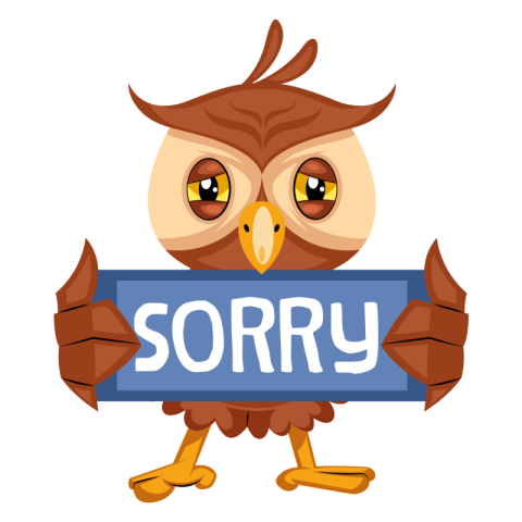 Owl with sorry sign illustration PNG Free Download