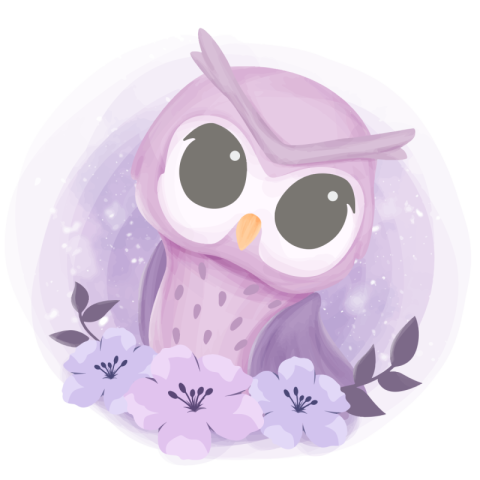Baby pretty owl with flowers PNG Free Download
