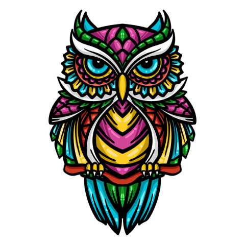 Colorful owl zentangle art illustration Free PNG Download