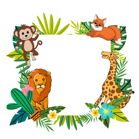 Lion giraffe fox cartoon jungle PNG Free Download