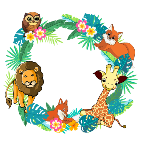 Jungle cartoon lion fox giraffe PNG Free Download