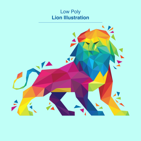 Colorful low poly lion illustration PNG Free Download