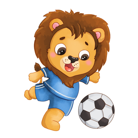 Little lion playing football cartoon PNG Free Download