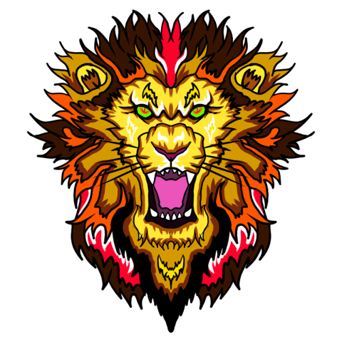 Frontal lion head with fire PNG Free Download
