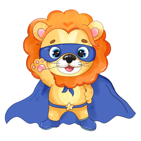 Cartoon superhero little lion PNG Free Download