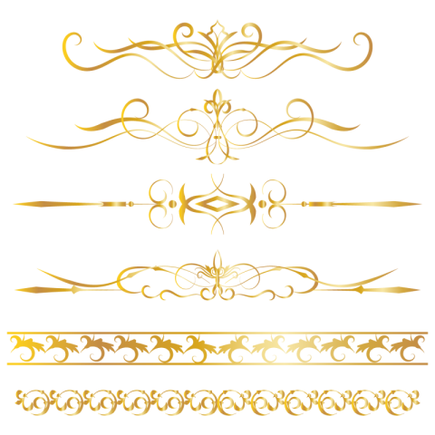 European hand painted pattern golden lines png