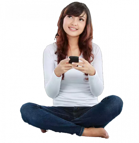 Beautiful girl with mobile phone free png