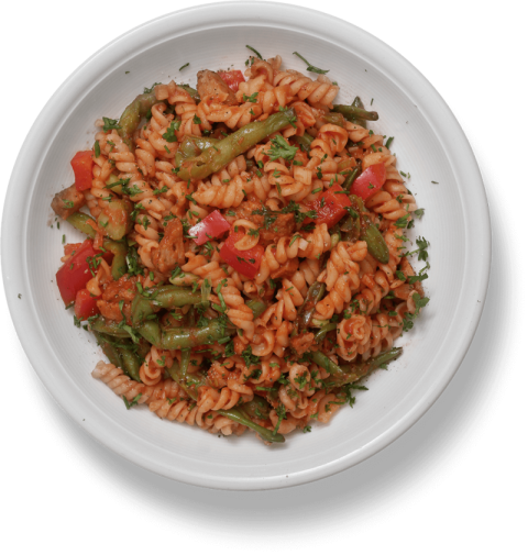 Pasta Dish In White Dish,Spicy Pasta Include Tomato,Coriander,Redish Pods And Curly Pasta,HD Photo Free Download PNG Image,Transparent Background