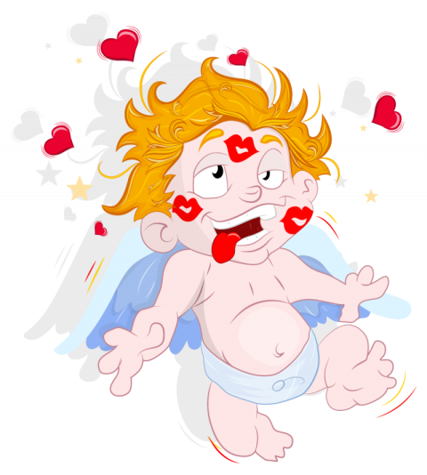 Cute Little Cupid Cartoon with Red Heart, Vector Art at Vecteezy