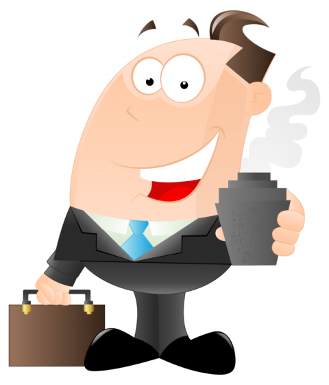 Business Man with hot Coffe Cartoon Characters,  Vector  & Free Royalty PNG Image , Transparent Background Business Man PNG Photo