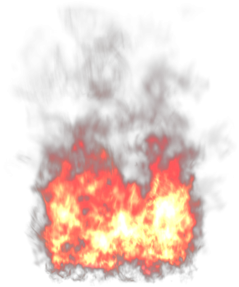 Transparent background realistic fire flame burn with smoke effect