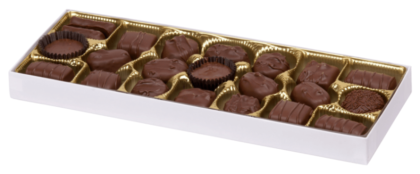 Many Chocolates Buck In White Box With Gold Cover,HD Chocolate Buck Photo Free Download PNG Image,Transparent Background