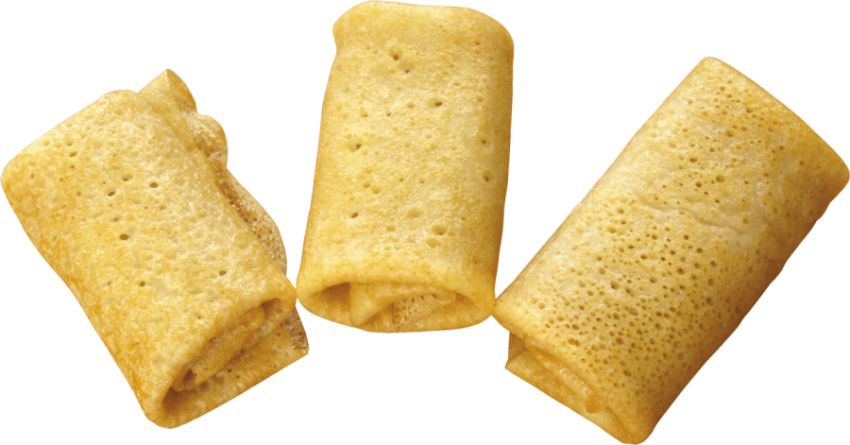 Baked Rolled Three Pieces Of Pancakes With Creamy Color,Sweet Taste,HD Pancakes Photo Free Download PNG Image,Transparent Background