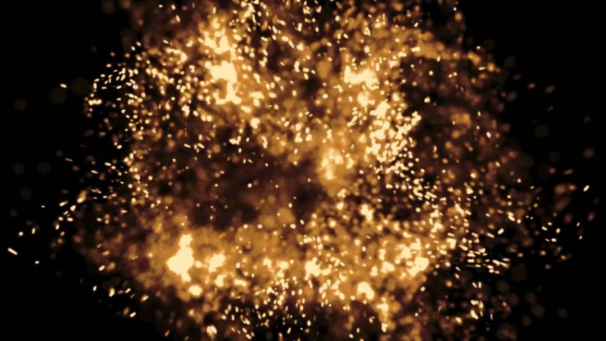 Golden Fire sparkles on black background illustration isolated png free download