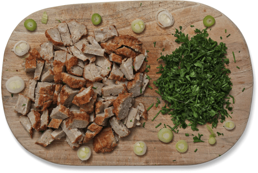 Meatball Pieces With Herbs,Coriander,Green Onion And Meat Cut Into Pieces On Wood Cutter Tray,HD Photo Free Download PNG Image,Transparent Background
