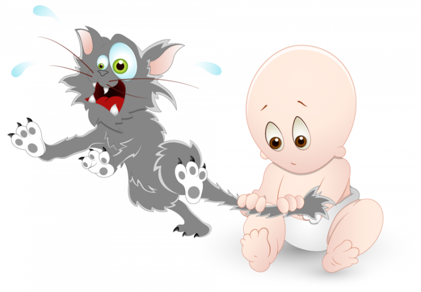 Cute Cartoon Naughty Baby with playing a Cat , free Vector & clipart image , Transparent Free Download