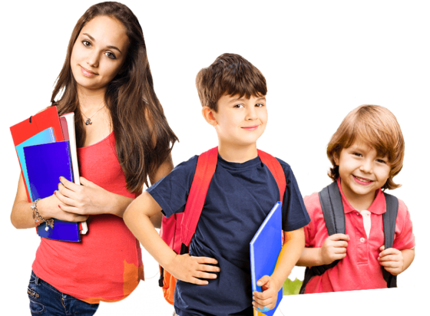 Student's 2 small boy 1 young teacher girl free png