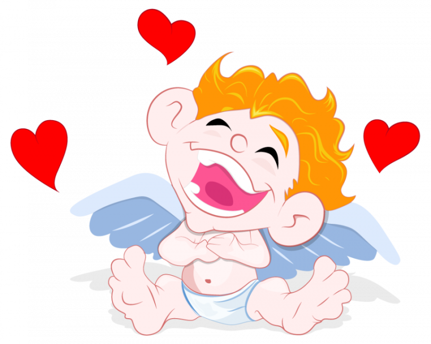 Cute Little Flying & Laughing hard Cupid Cartoon with Red Hearts , Vector Art Cupids Angel icon - illustration Transparent Free Download