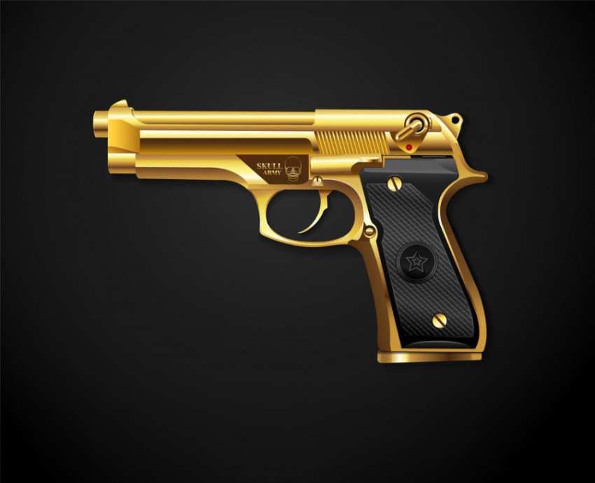 Mega game gun gold royalty free vector 13440622 image