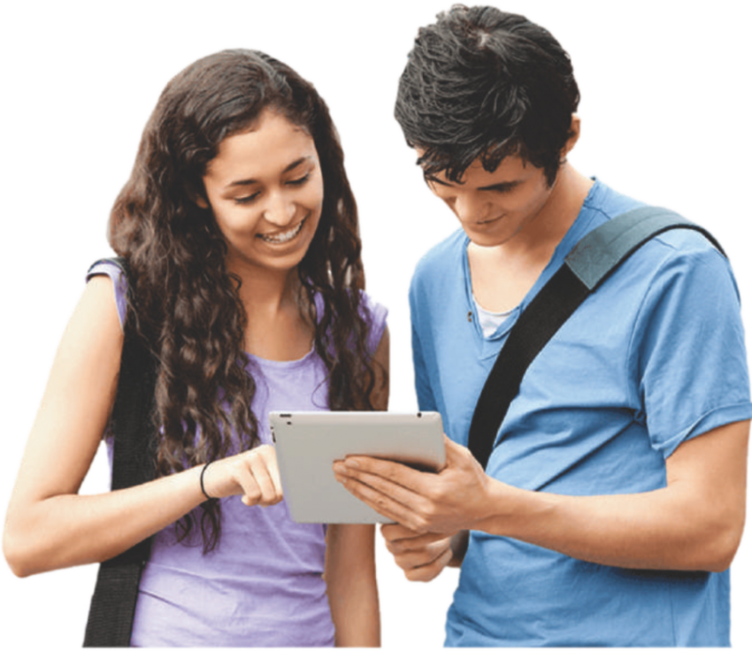 Couple Student's look see in mobile tab free png