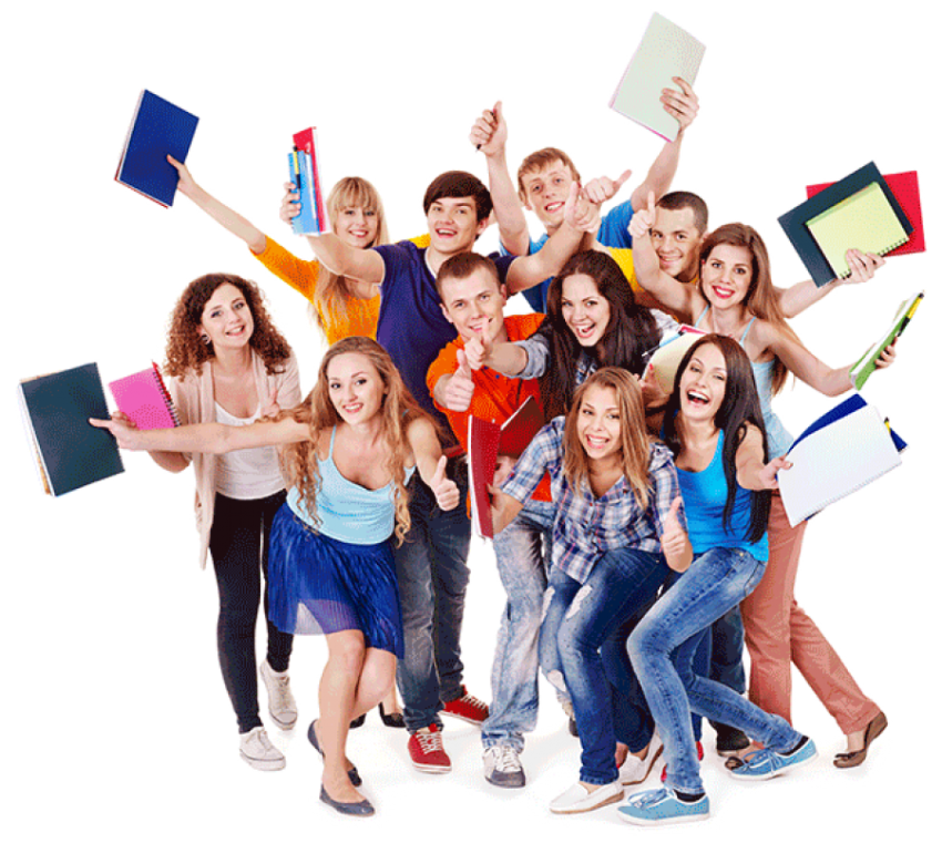 Group Student photo happy life in college with paper folder free png