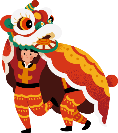 People performing dragon and lion PNG Free Download