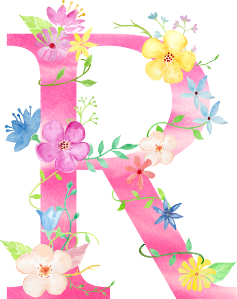 Pink R Letter with Flowers Design PNG Image On White Background