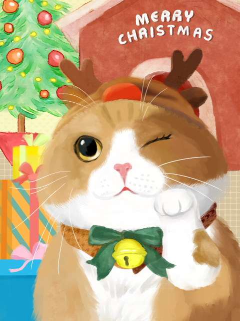 Watercolor cute pet christmas party Free PNG