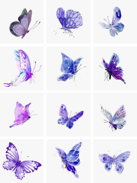 Purple butterfly chinese style ink Free PNG Download