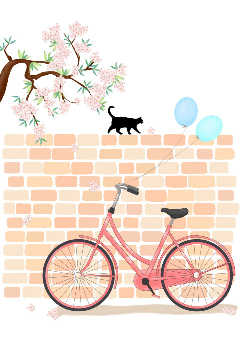 Summer bicycle cat flower tree PNG Free Download