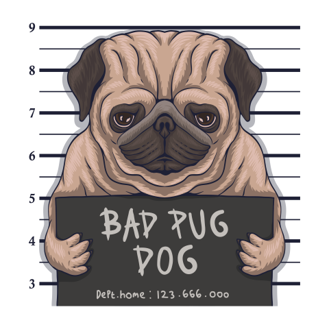 Bad pug dog crime vector Free Download PNG