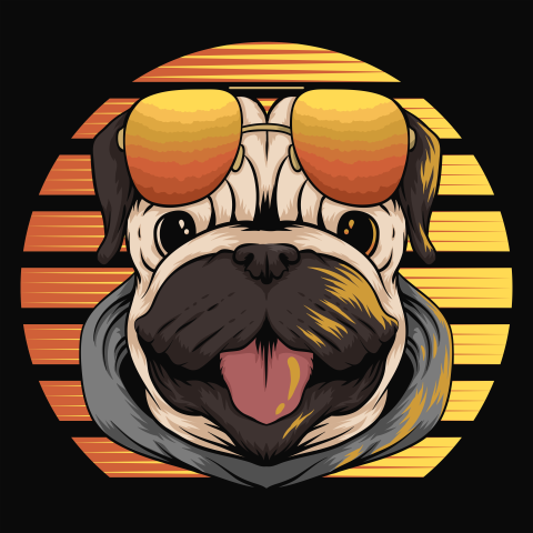 Pug dog retro sunset vector Download PNG Free