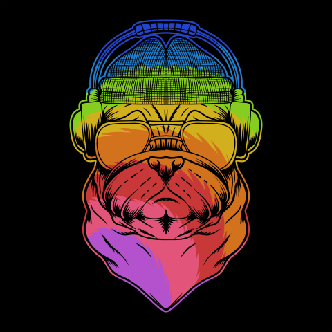 Pug dog headphone colorful vector Free PNG Download