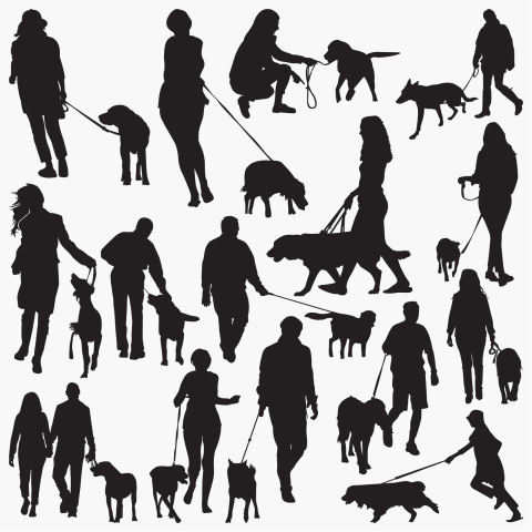 Walk with dog silhouettes PNG Free Download