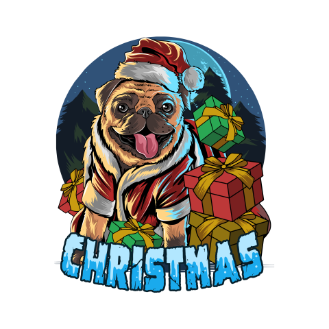 Pug dog wearing santa claus PNG Free Download