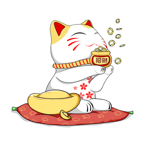 Lucky cat receives old money Free PNG Download