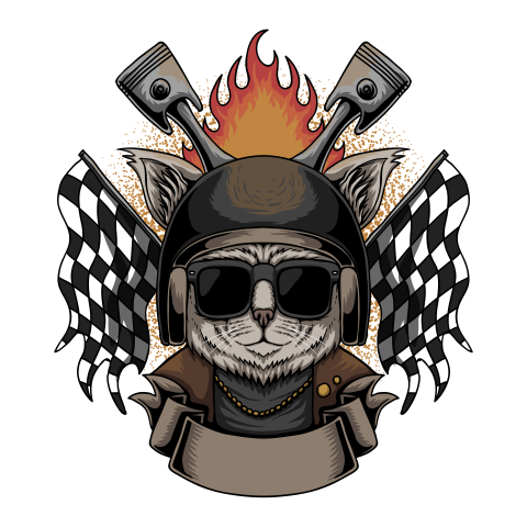 Cat helmet motorcycle vector illustration PNG Free Download